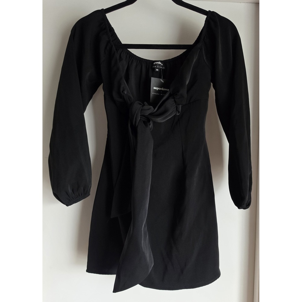 Superdown x Draya Michele Black Off Shoulder Long Sleeve Mini Dress XS NWT